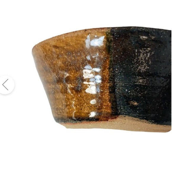 Pottery Bowl Neutral Earthy Browns Half Half Dip Glazed Signed Artisan Vintage - Picture 8 of 12